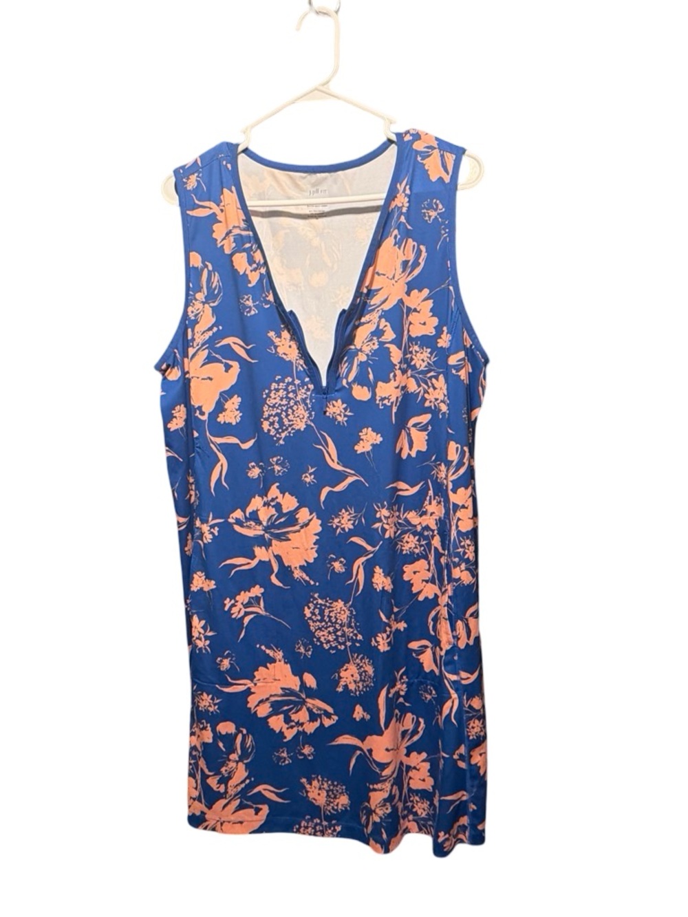 J. Jill Scoop Neck Zip Racerback Dress XL  Blue Floral Beach Athleisure Resort - Picture 7 of 10